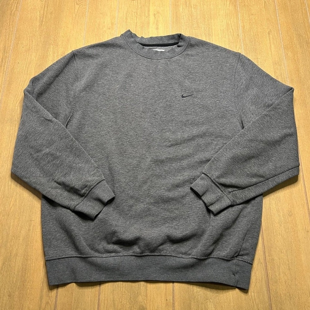 Nike Sweatshirt Mens Large Grey Crewneck Embroidered Swoosh Y2K Distressed